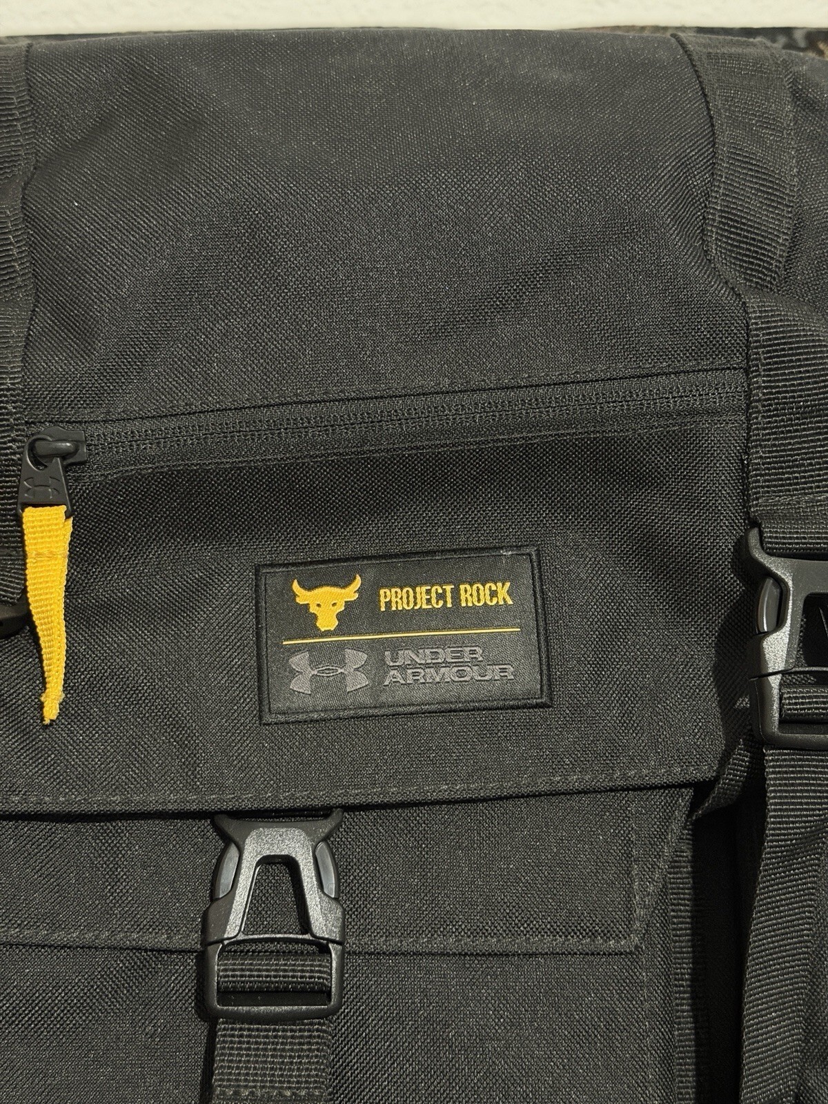 Under Armour Project Rock Backpack Black Gold Roll Top Gym Laptop Travel Bag
