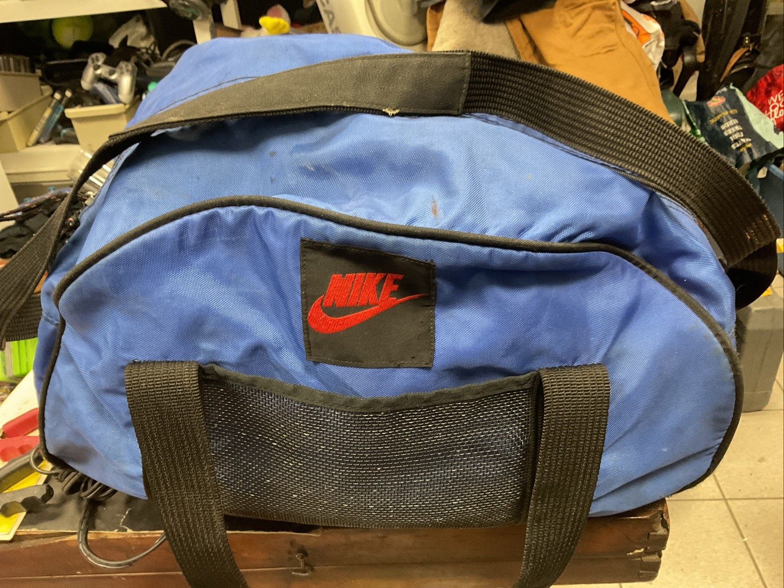 VTG Nike 90s Blue Black Gym Bag Athletic Performance Nylon Made in Korea Retro