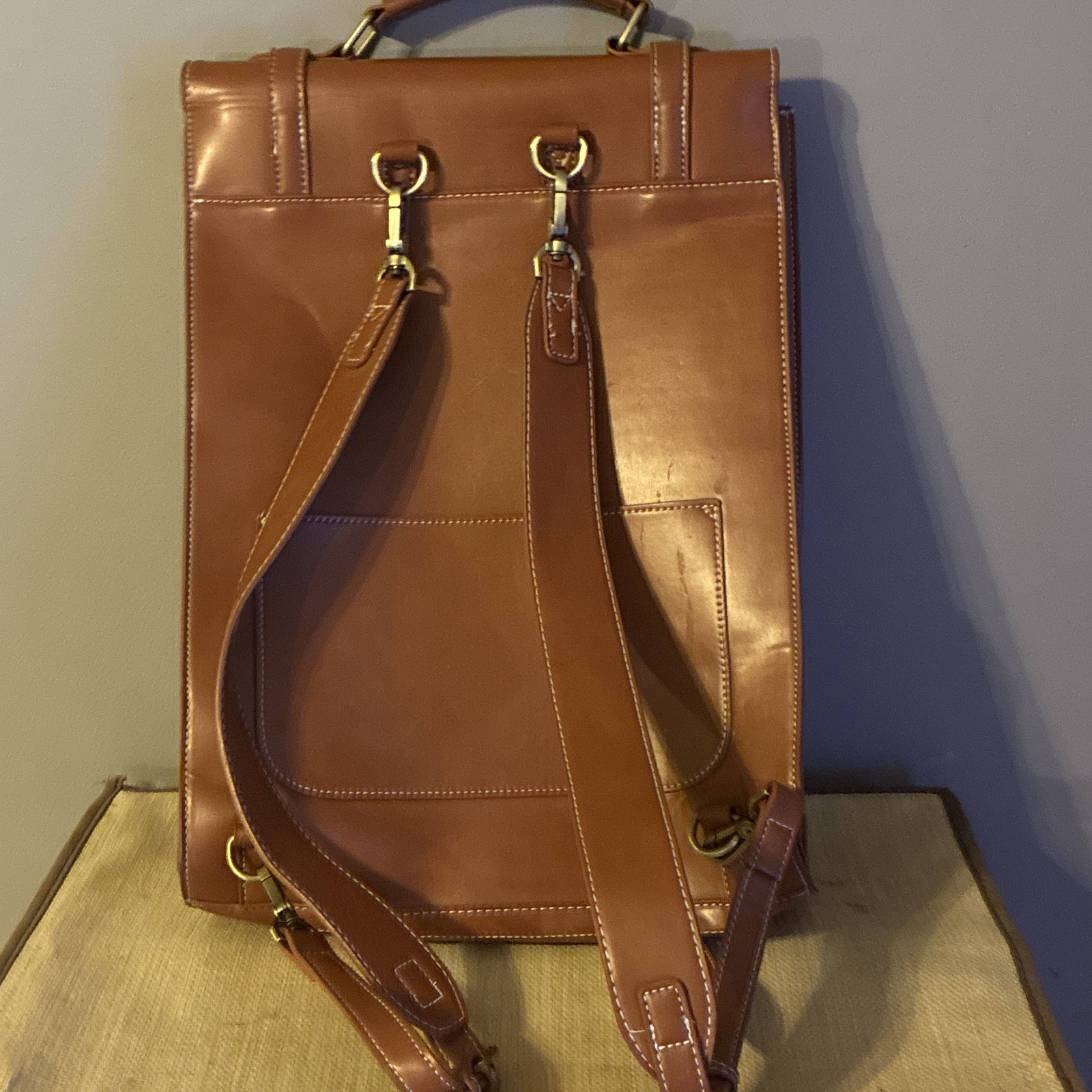 Brown Solid Backpack w/ Front Flap Pocket, Adjustable Shoulder Straps, Travel
