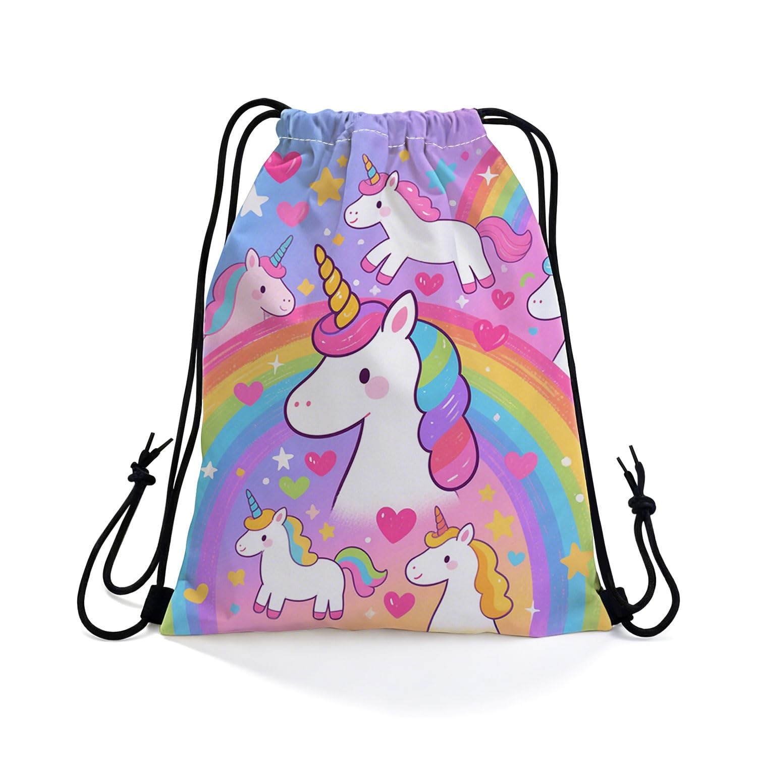 Rainbow Unicorn Drawstring Backpack, Adjustable Cord & Inner Zipper Pocket – …