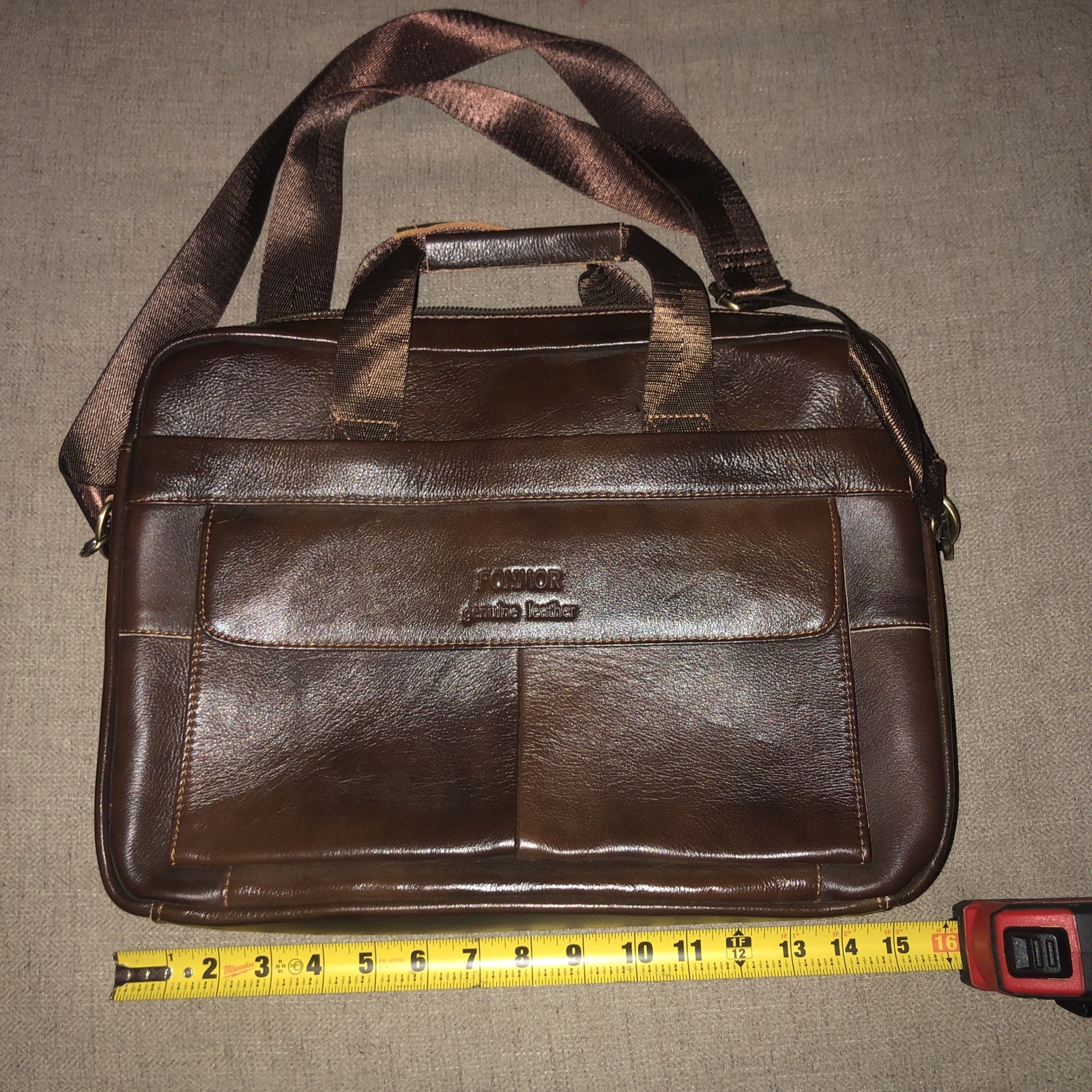 Fonmor Genuine Leather Briefcase Bag Coffee Brown Business Laptop Bag Law Office