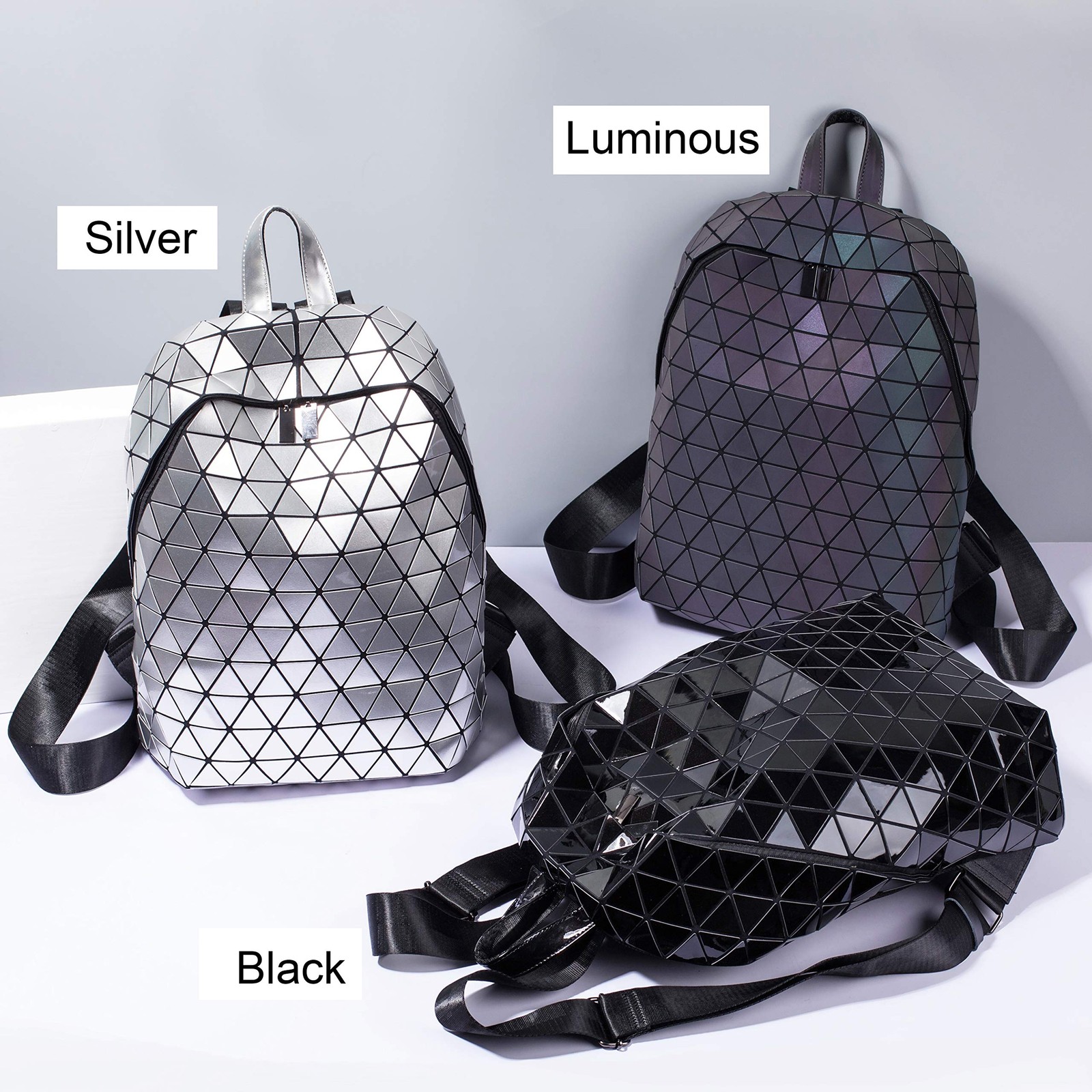 Geometric Backpack Luminous Backpacks Holographic Reflective Bag Lumikay Bags