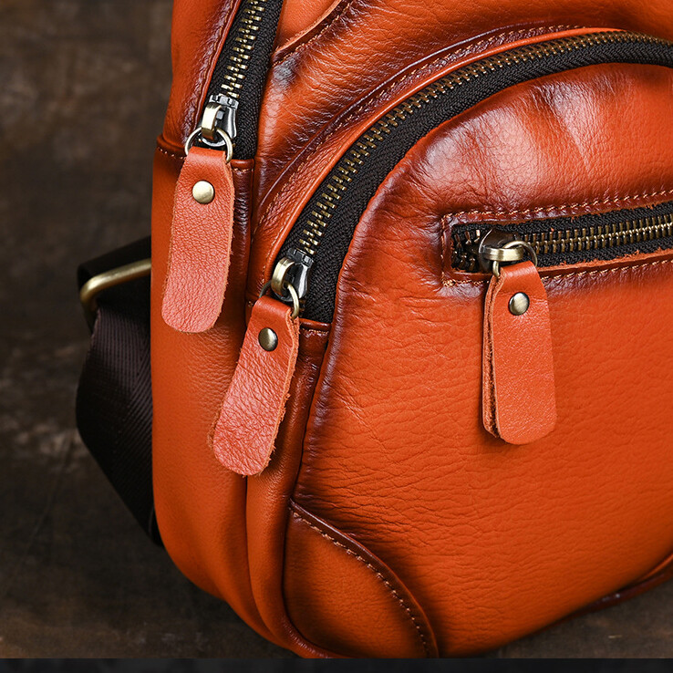 Top Cow Leather Sling Backpack, Men‘s Crossbody Chest Bag Causal Daypack