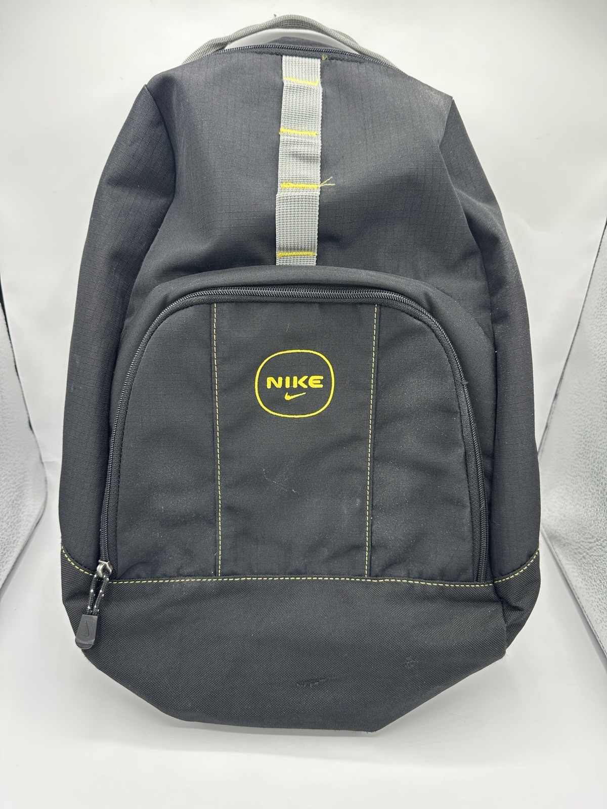 Vintage Y2K Nike Backpack Black Gray Yellow Logo School Travel Bag 90s