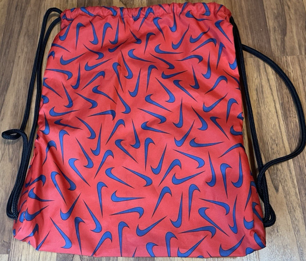 Nike Drawstring Gym Sack Red Navy Swoosh Print Backpack Cinch Bag Logo Unisex OS