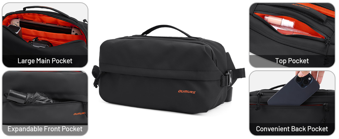 Oumurs 6L Expandable Crossbody Backpack Sling Bag Water-Resistant Oxford Fabric