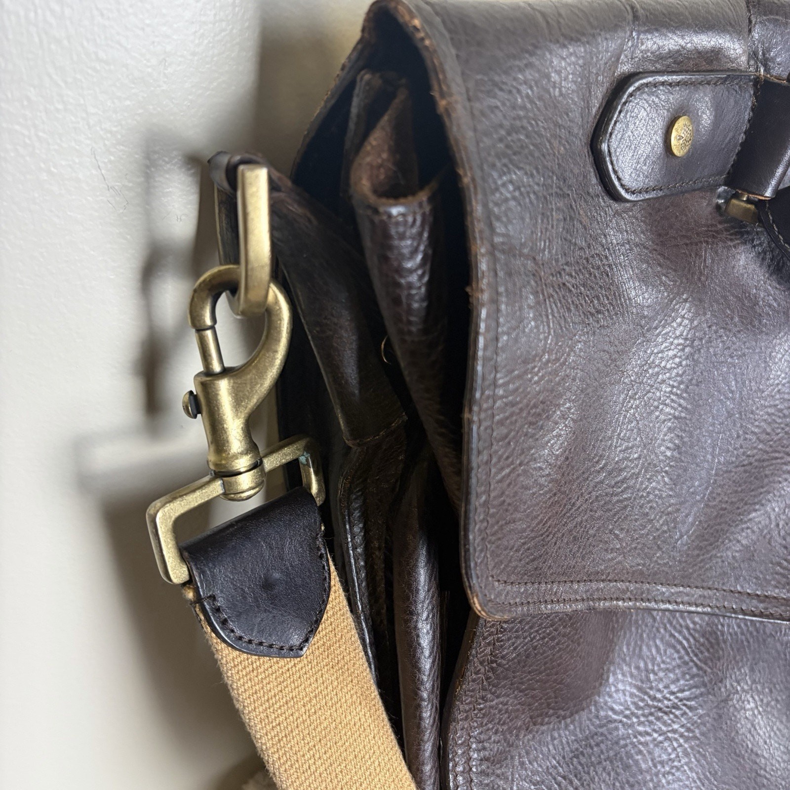 Mulberry Scotchgrain Leather Chocolate Brown Briefcase Document Case with Strap