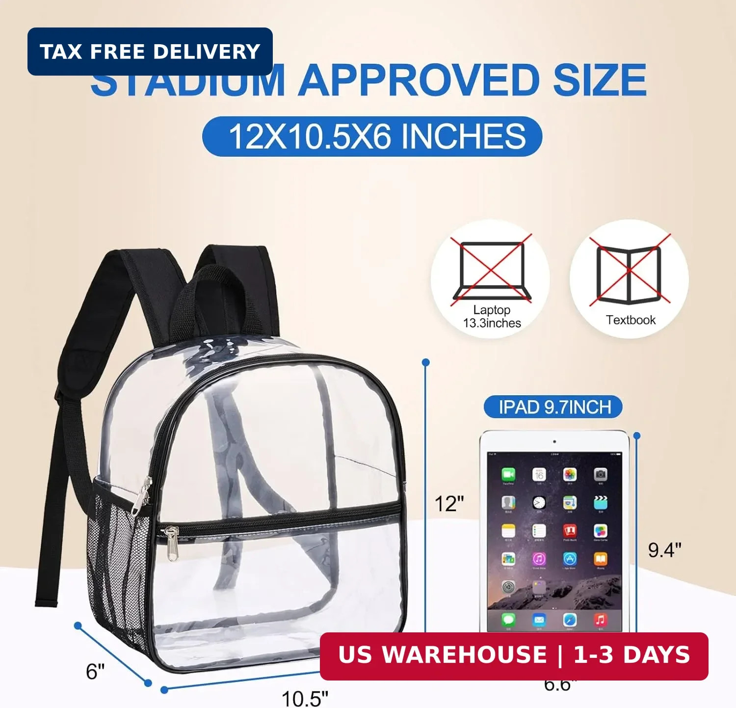 USPECLARE Clear Backpack for Stadium Approved 12×6×12, Water proof Clear Bag for