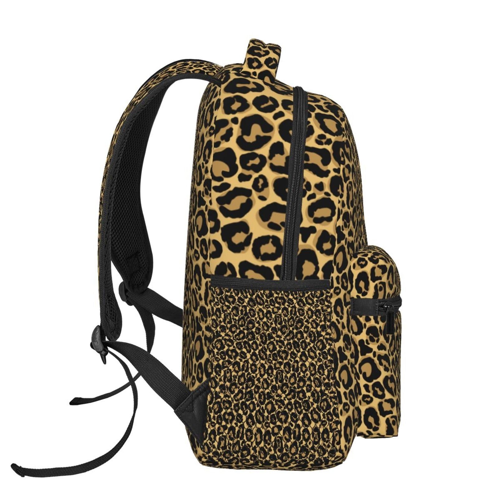 Brown Leopard Print School Backpack Students Laptop Travel Daypack Pockets