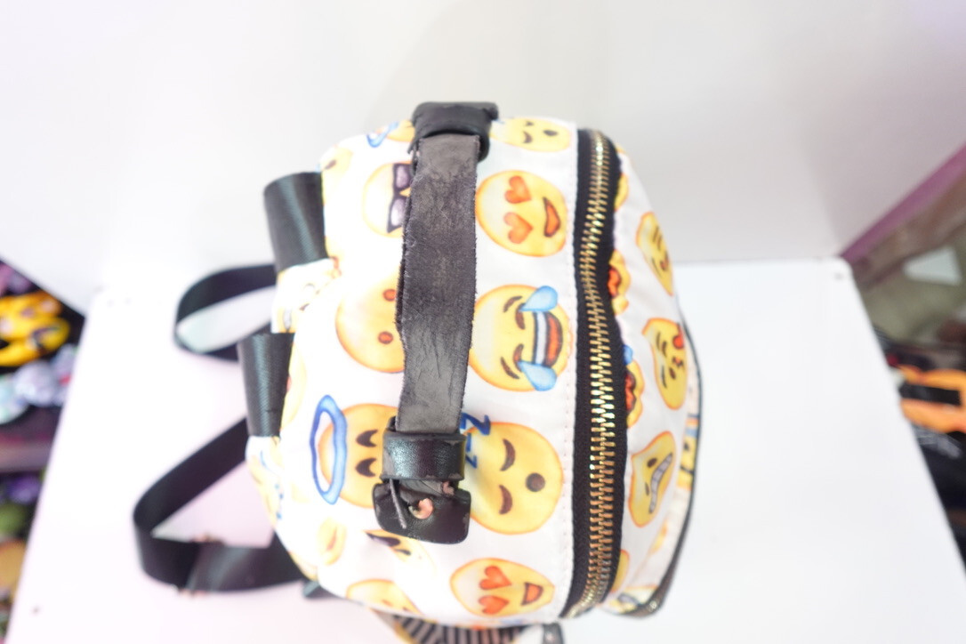 Medium Size Yellow Emoji MMS Back Pack 3 Zip Comp Black/White Stripe Lining