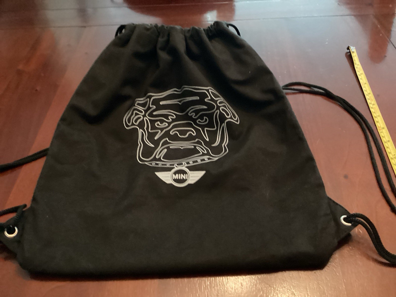 BMW Mini Cooper Black Drawstring Backpack~Bulldog SPIKE Graphics ~Lined