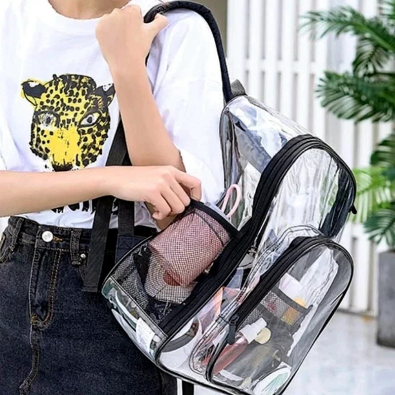 LARGE HEAVY DUTY CLEAR BACKPACK .5MM Transparent PVC School Stadium Waterproof