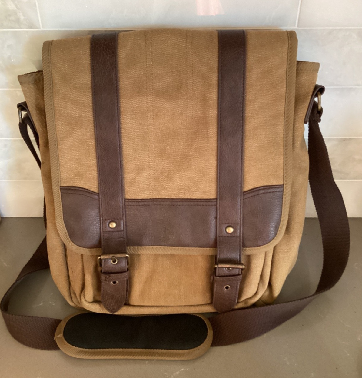 H3 Sport Gear Canvas Messenger Bag Brown & Tan Work, School, City Life, Travel+