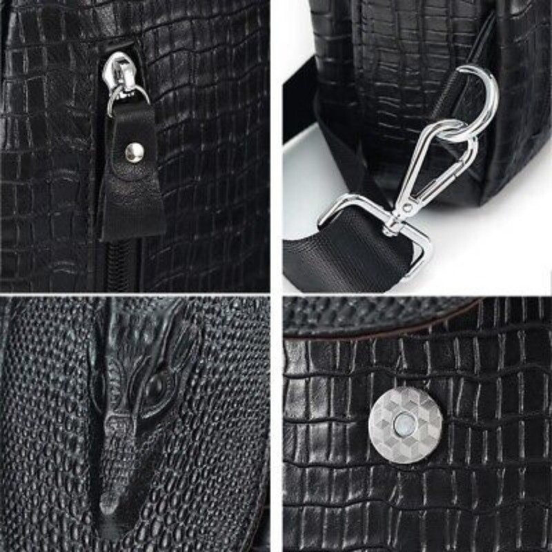 Black Real eather Sling Backpack, Men’s Crossbody Chest Bag Crocodile Pattern
