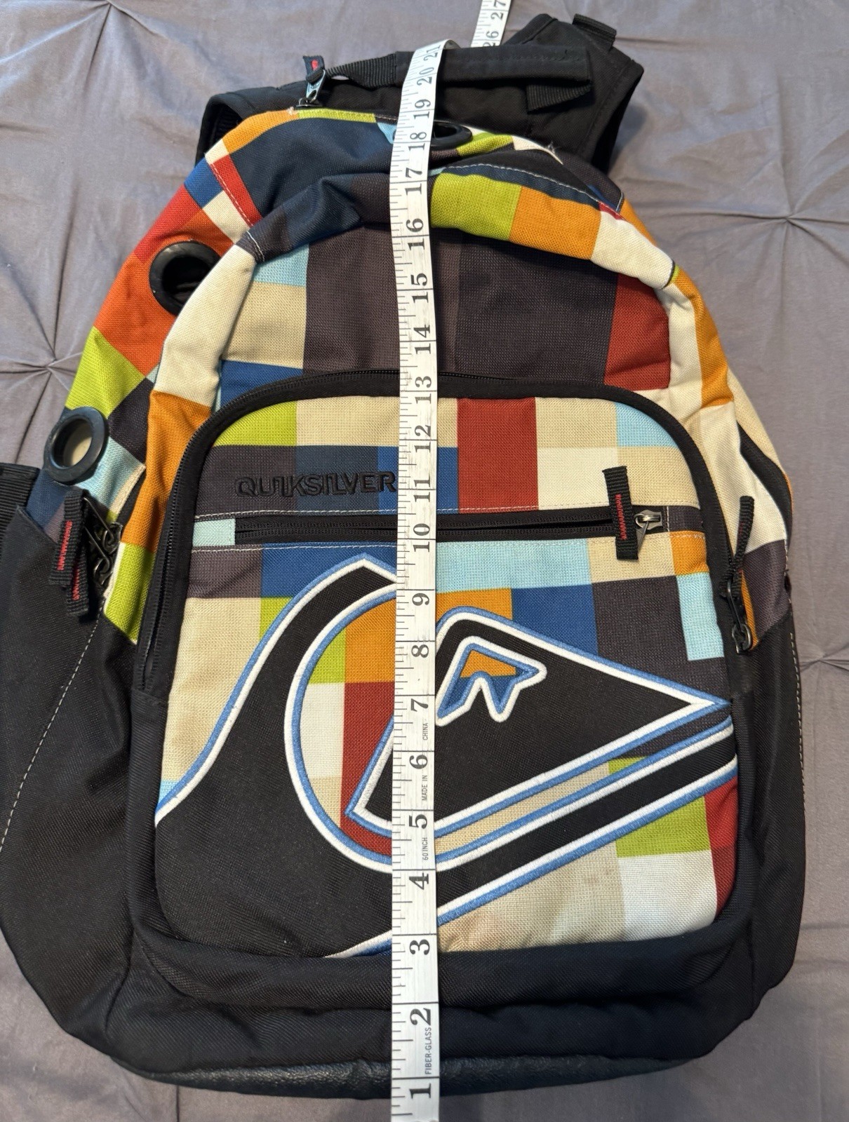 Quicksilver Graphic 80’s Style Backpack Colorful Book Bag School Surf Beach