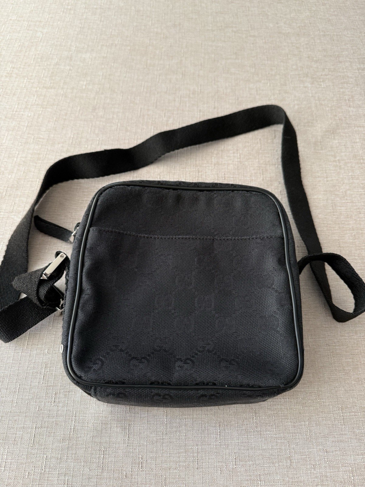 Gucci Black GG Pattern mini Crossbody Bag Zip Top Adjustable Strap