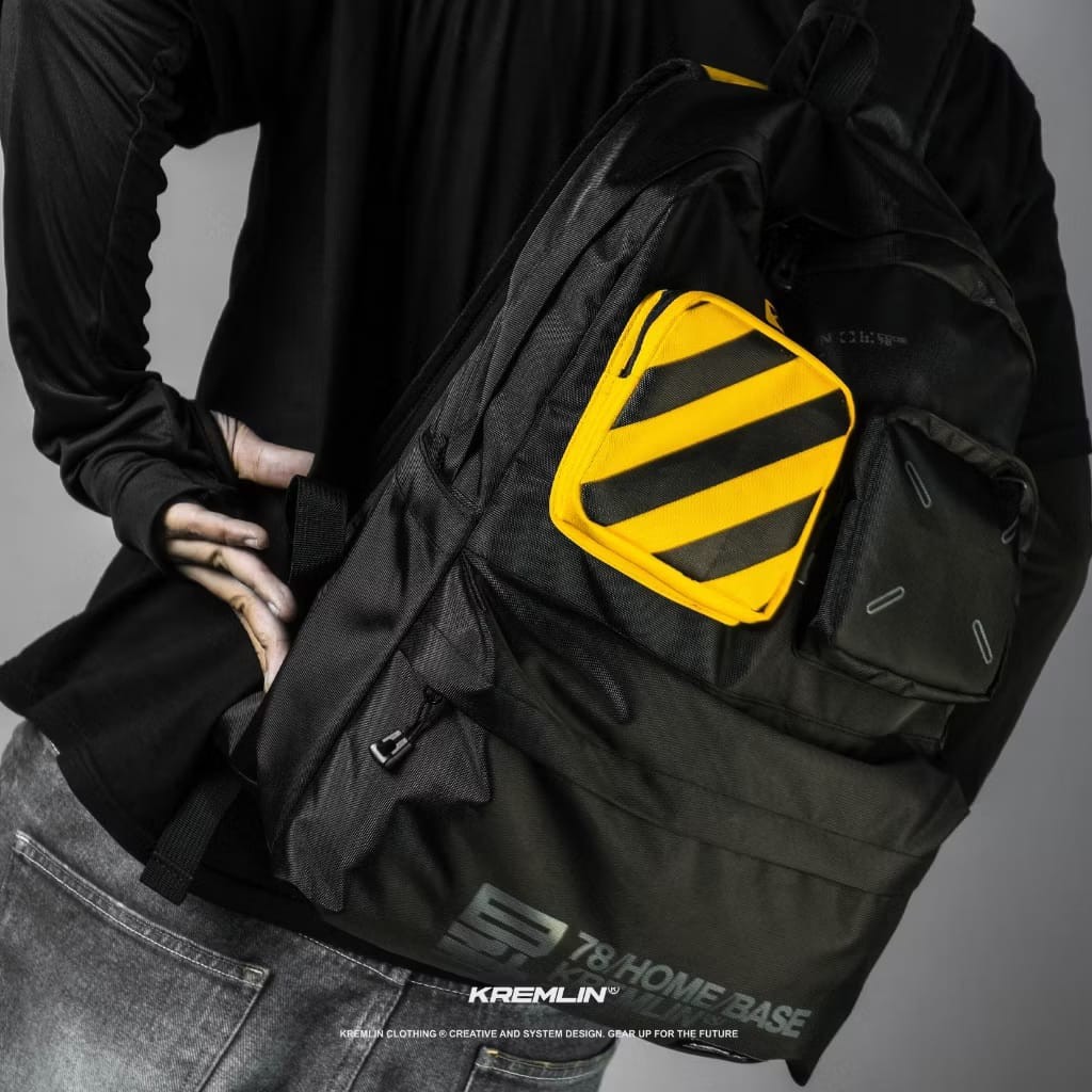 Kremlin Harbor Tech Gear Black Backpack Carrier Futuristic Fullzip Crossbody