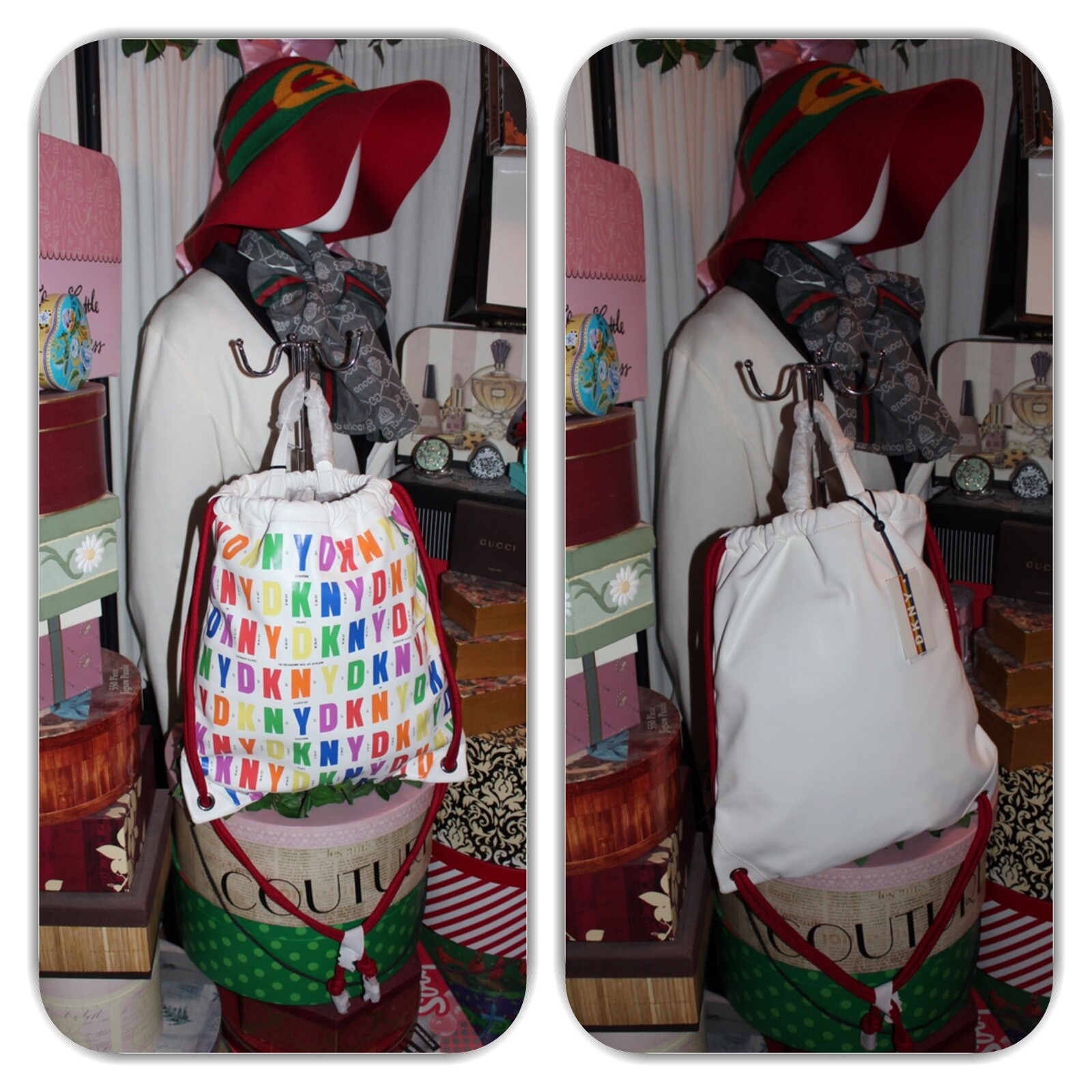 NWT-COUTURE DKNY WHITE RAINBOW COLOR(S) LIMITED EDITION DRAW STING BACKPACK!