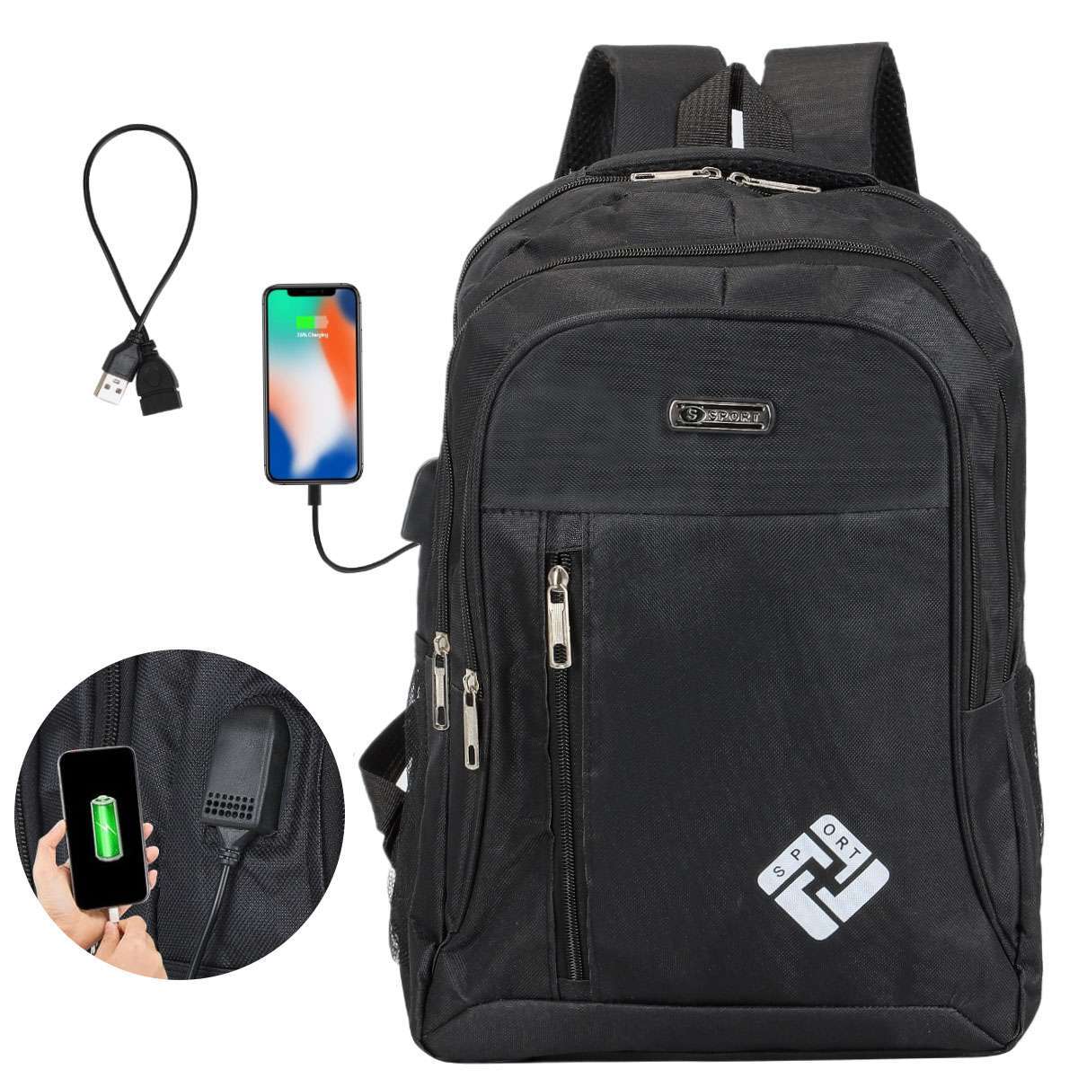 Waterproof Laptop Backpack Bookbag 17″ School Travel Bag with USB Charging Port