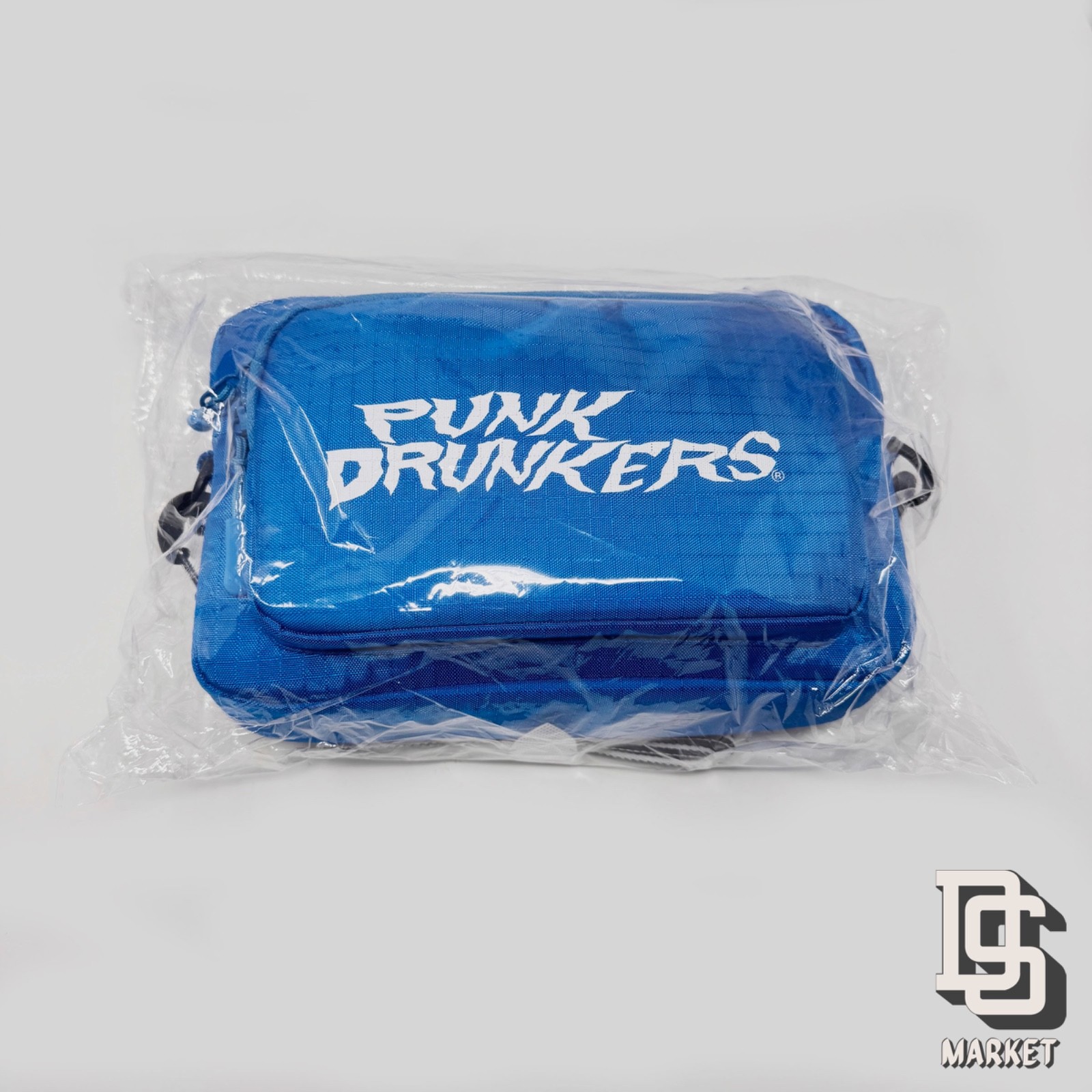 NEW PUNK DRUNKERS JAGGED LOGO SHOULDER BAG BLUE WITH STRAP PDS SOFUBI JAPAN