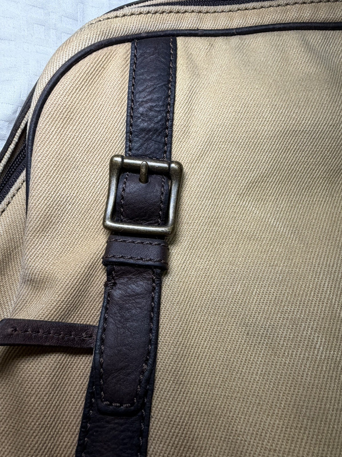 FOSSIL Estate Backpack Rugged Canvas Brown Leather Trim Padded Zip