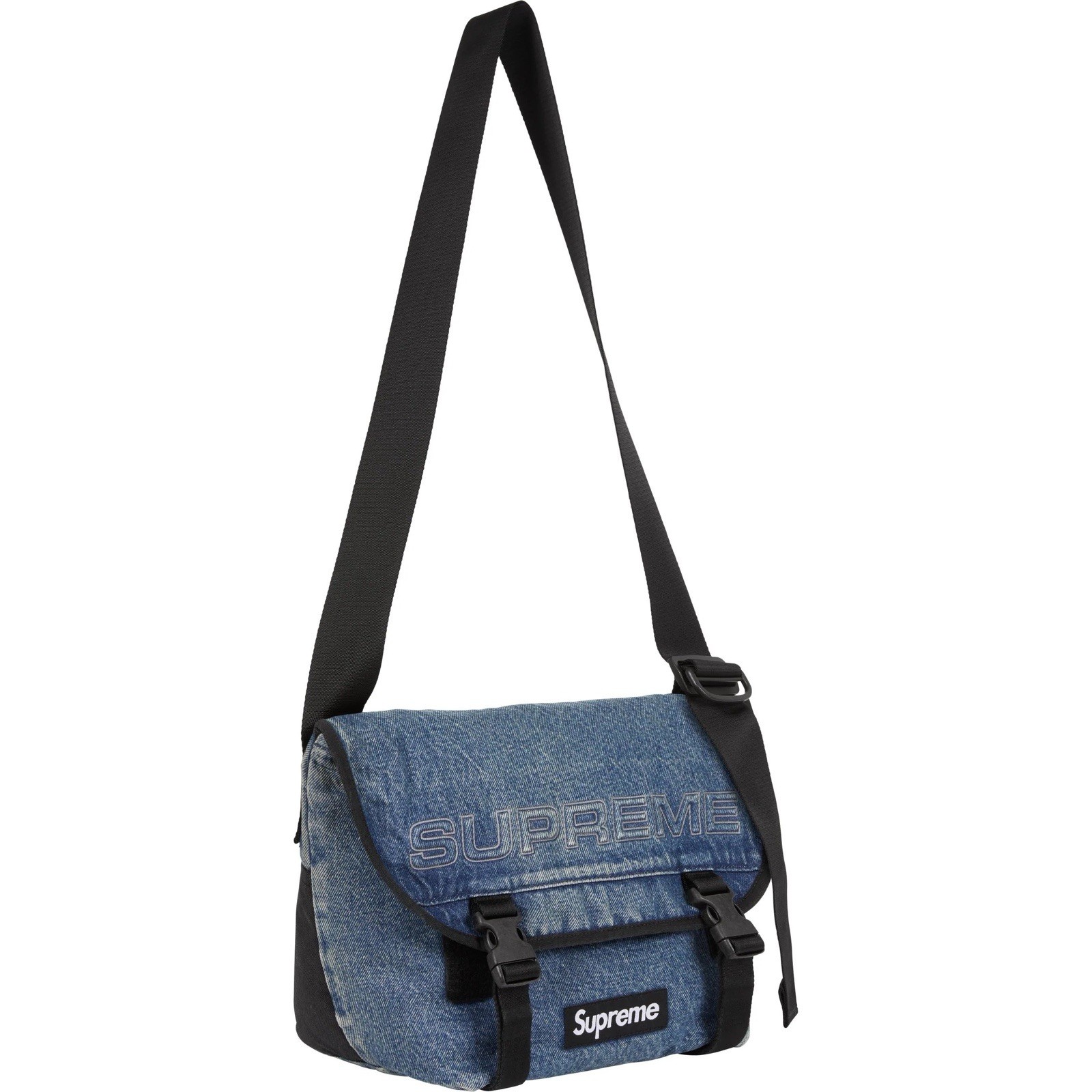 Supreme Denim Messenger Bag Washed Indigo Reflective Logo Water Resistant FW25
