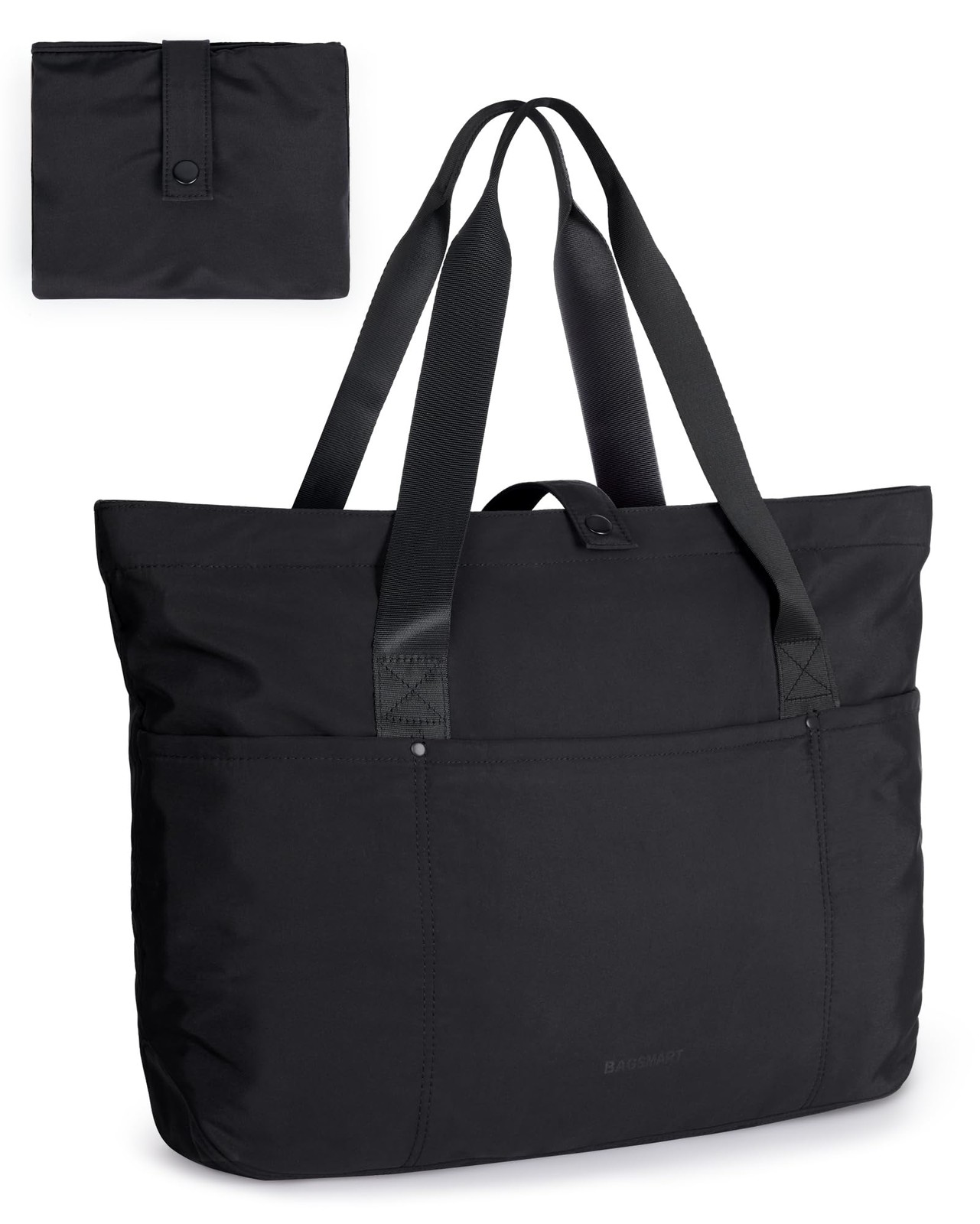 BAGSMART Tote Bag for Women, Foldable With Zipper Large, Black