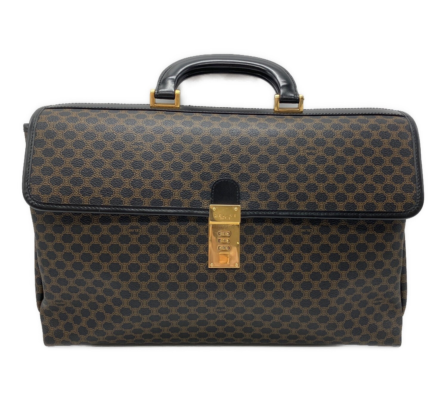 CELINE Briefcase Black Brown Leather PVC Men Business Handbag