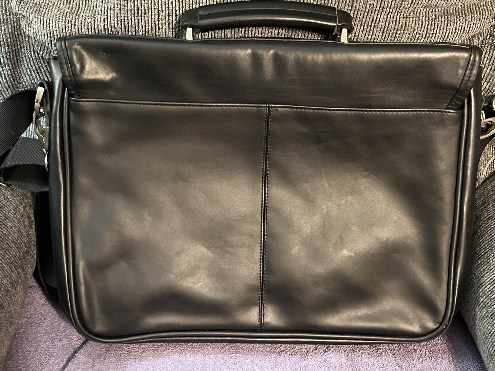 Alpine Swiss All-Leather Men’s Briefcase Laptop Bag with Shoulder Strap Black
