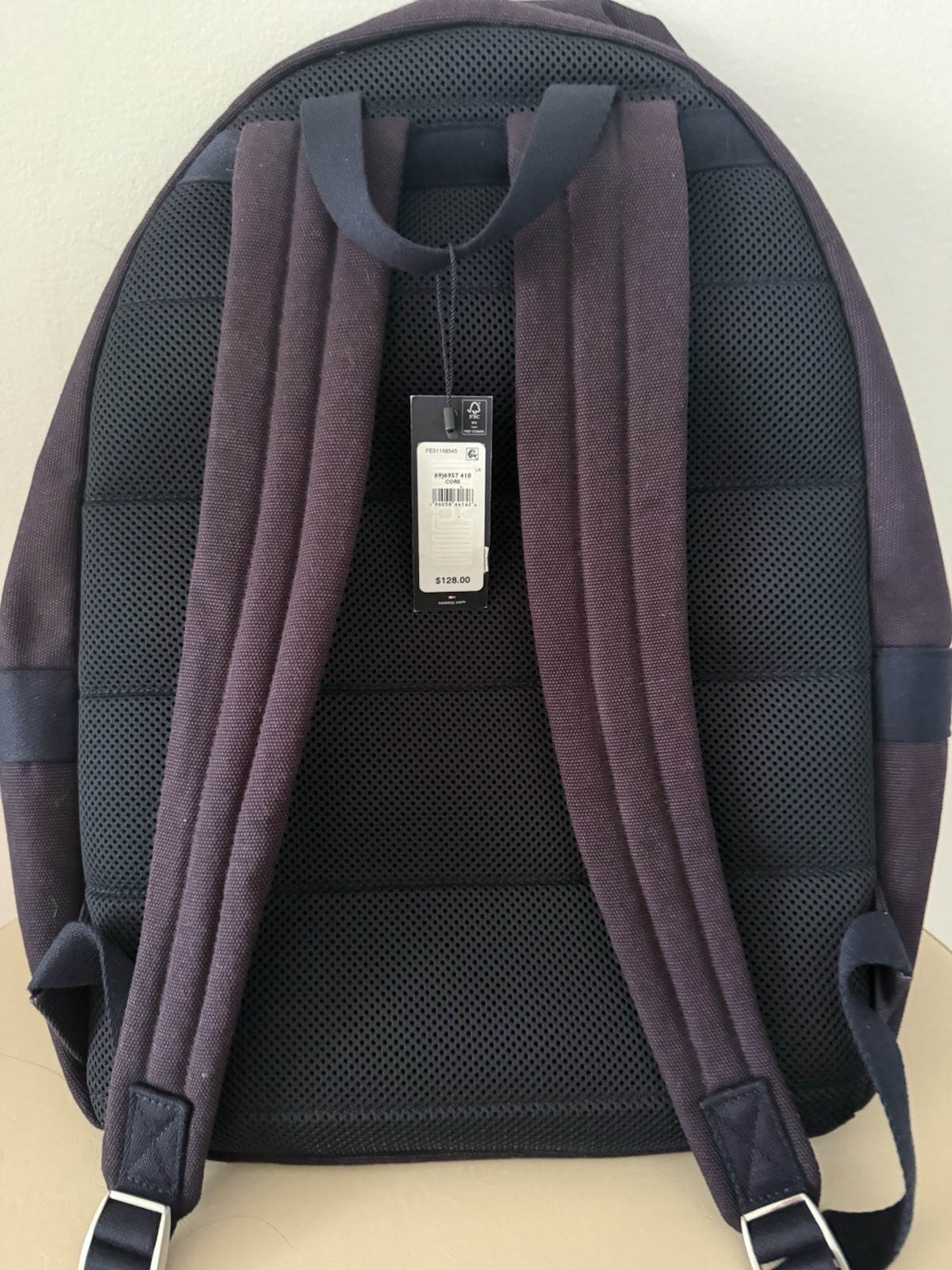 Tommy Hilfiger Backpack Deep Purple 100% Cotton Logo New With Tags