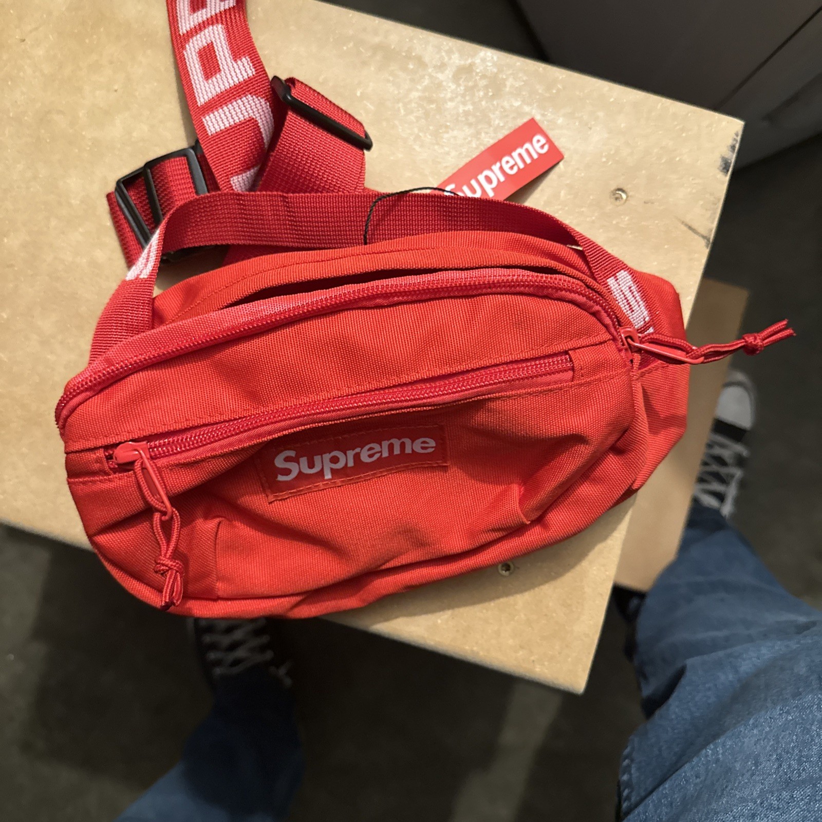 Supreme Waist Bag Authentic SS18 Red Fanny Pack Rare Box Logo Jacquard Strap