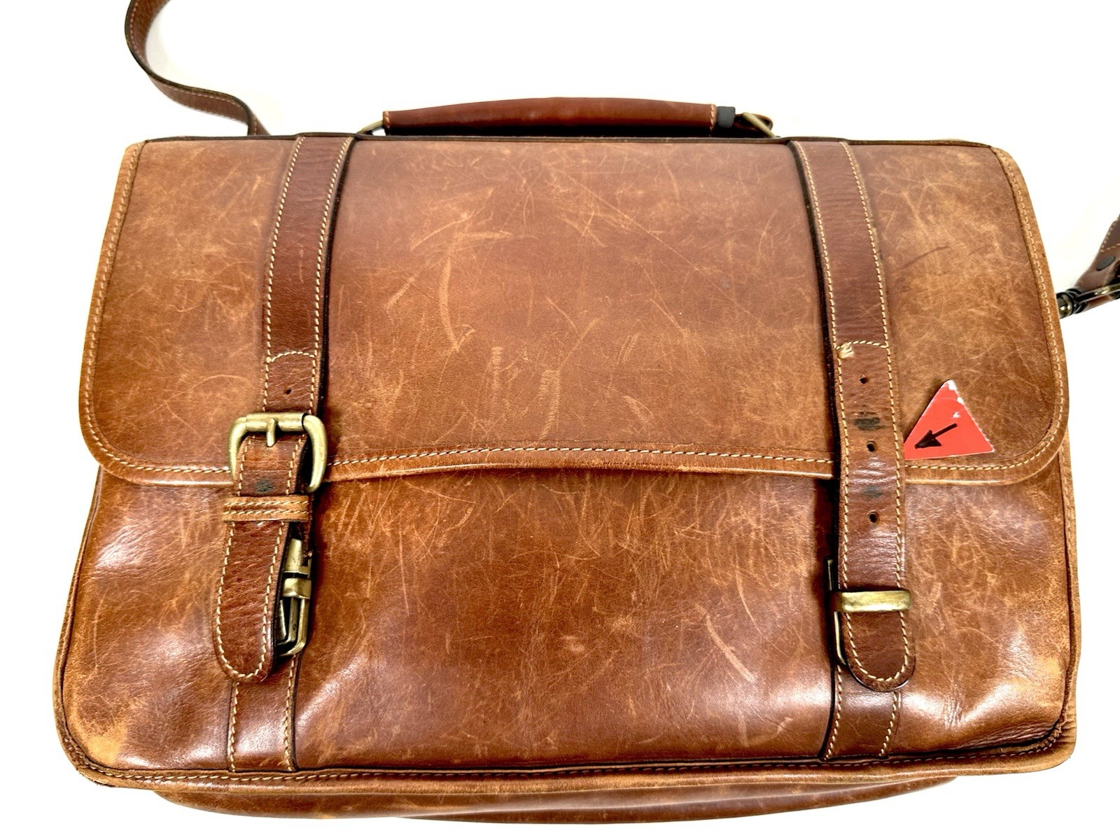 Vintage Tusting Leather Messenger Briefcase Bag Made In England Caramel VGC