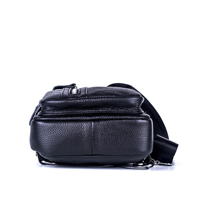 Genuine Leather Sling Backpack, Black Men‘s Crossbody Chest Bag Causal Daypack