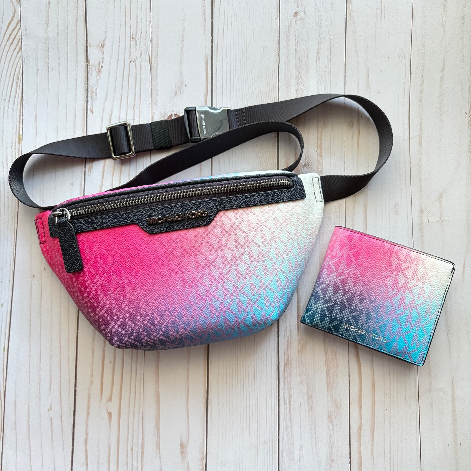 Michael Kors Cooper Ombre Sling Pack & Billfold Wallet – Bundle Set