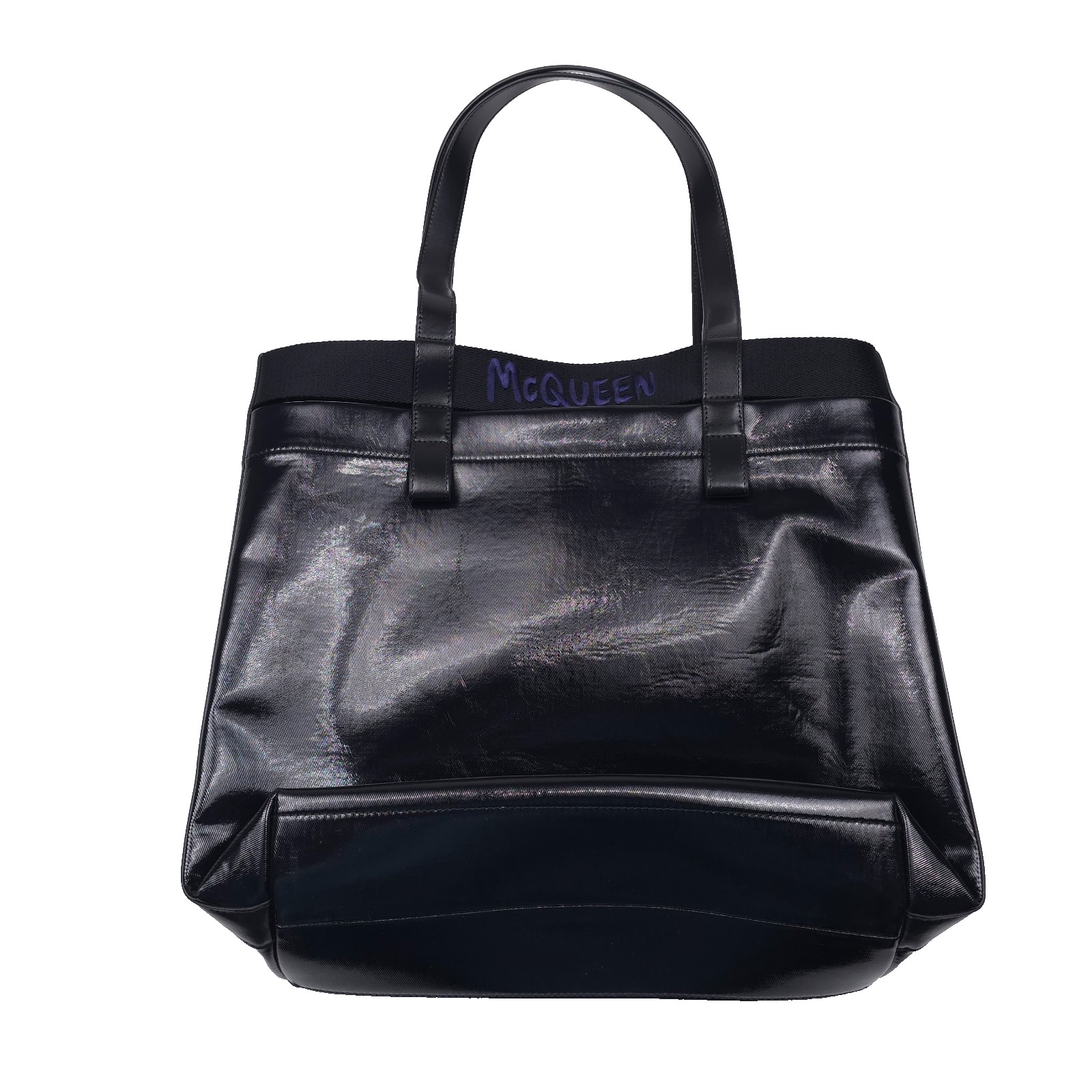 Alexander McQueen Black Faux Leather Shopper Tote Bag Mens Authentic Italy