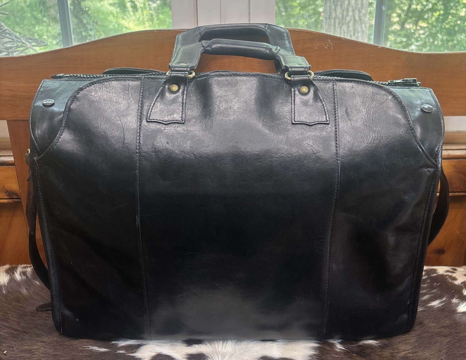 Glaser Designs Black Leather Litigation Briefcase Bag w/Strap & Insert 19” EC!