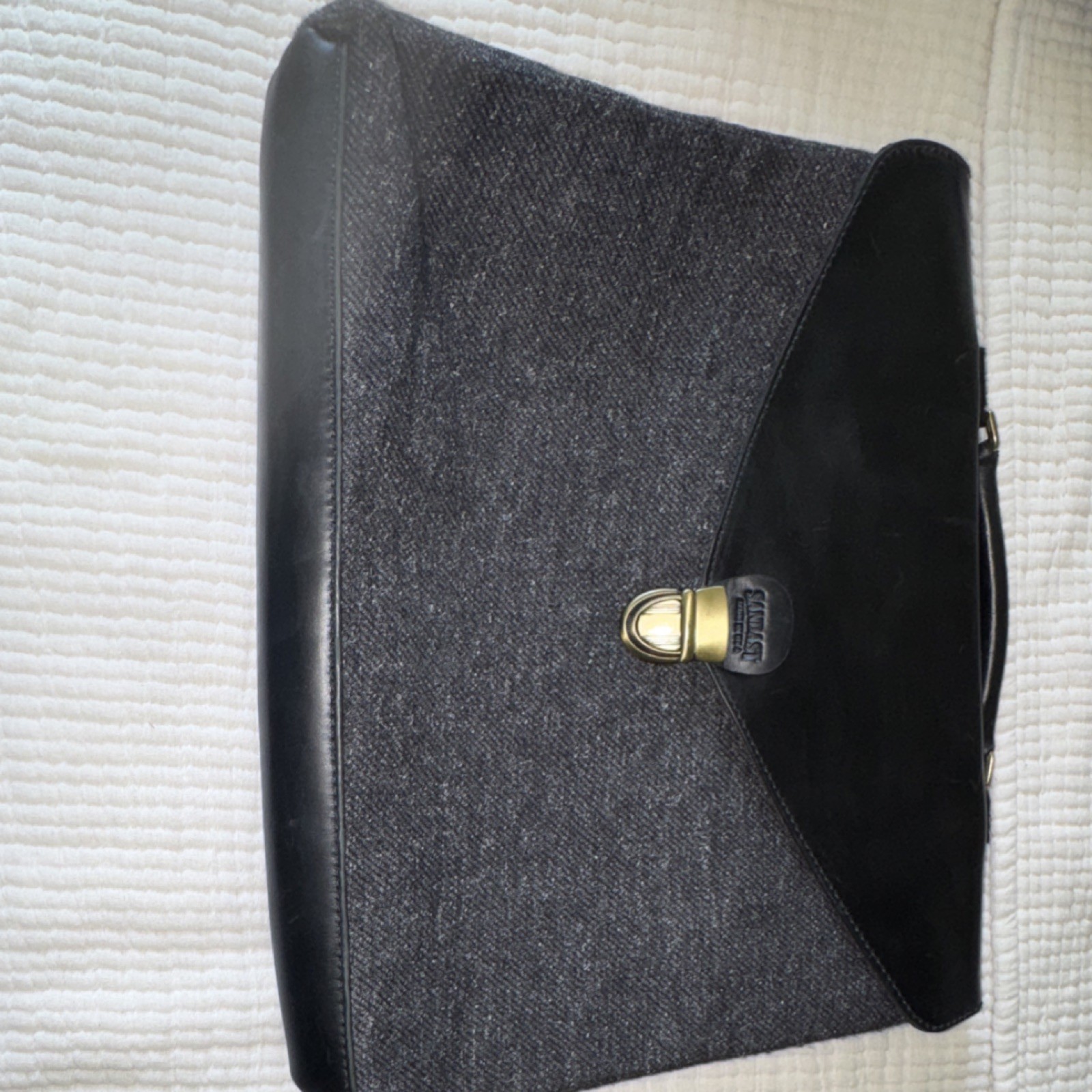Sandast Black Gray Herringbone Briefcase Large Push Lock Men Inner Pockest
