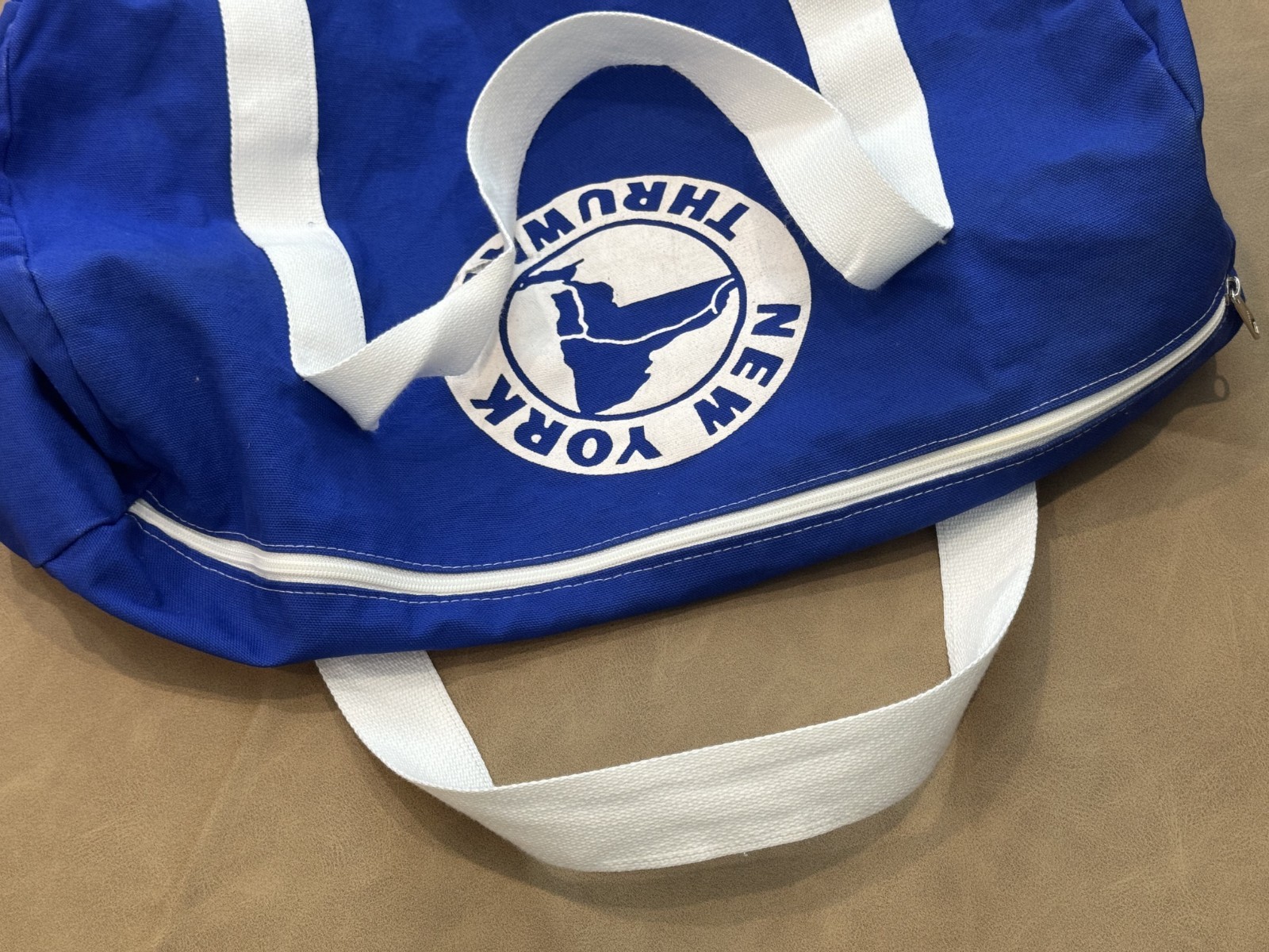 Vintage New York Thruway Duffle Bag Gym Canvas Blue White Augusta Sportswear USA
