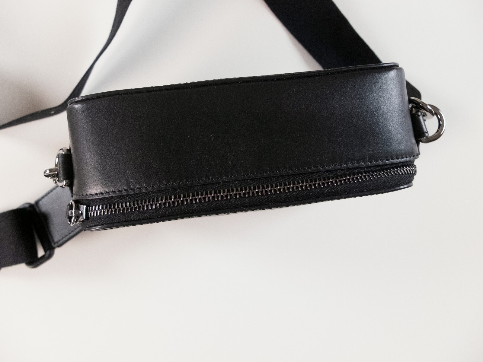 (NO CUSTOMS TAX) VERSACE La Greca Greek key black leather crossbody camera bag