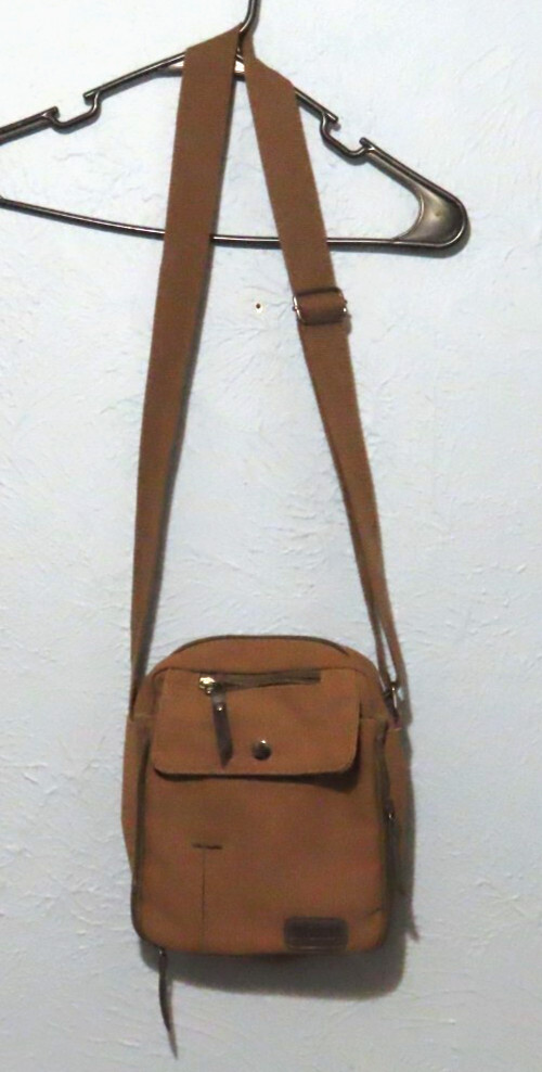 Ru Yi Huang Crossbody Brown Canvas Messager Bag 8 Pocket 8″x7″x2.5″
