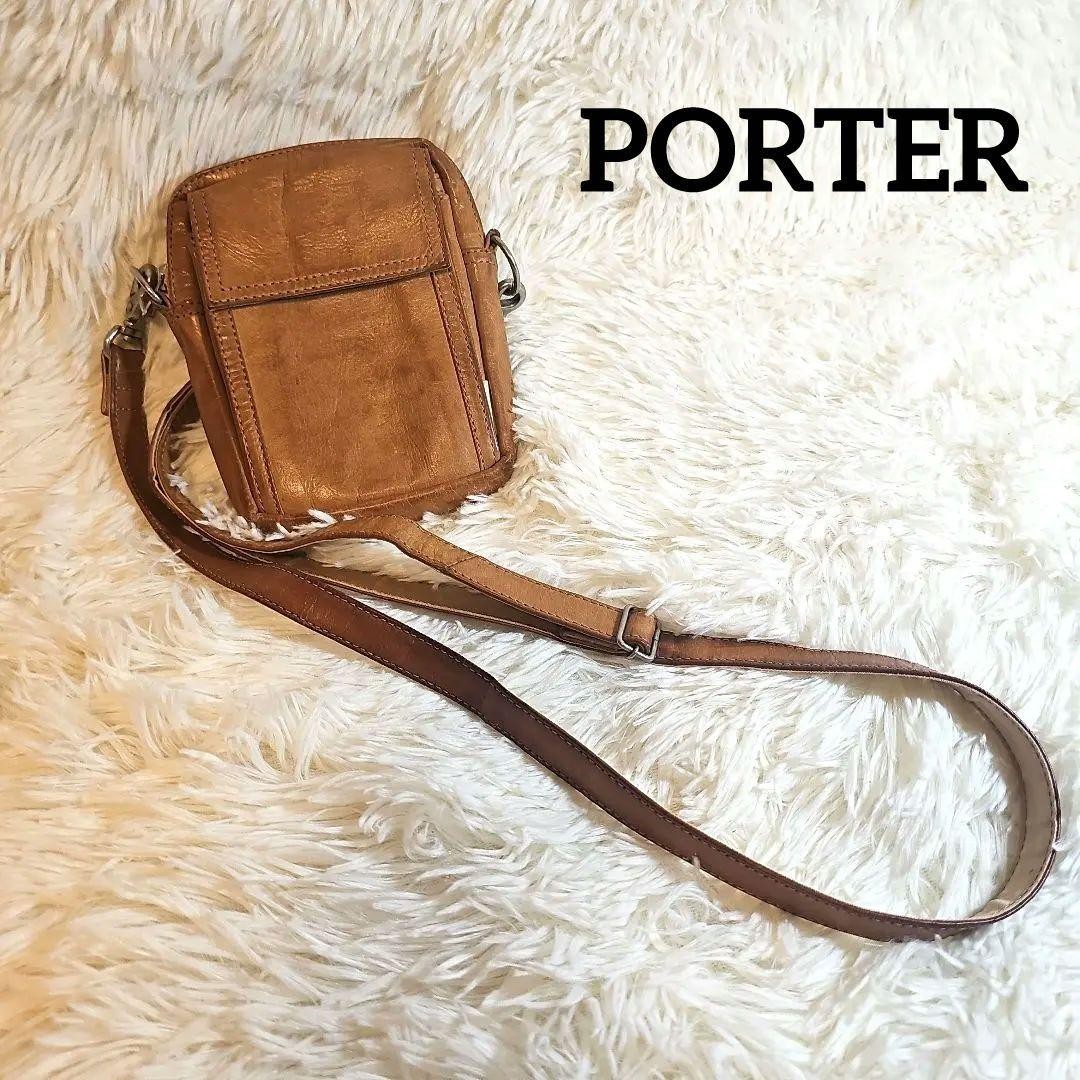 Authentic PORTER Yoshida Leather Shoulder Bag Men’s 11x15cm Adjustable Strap
