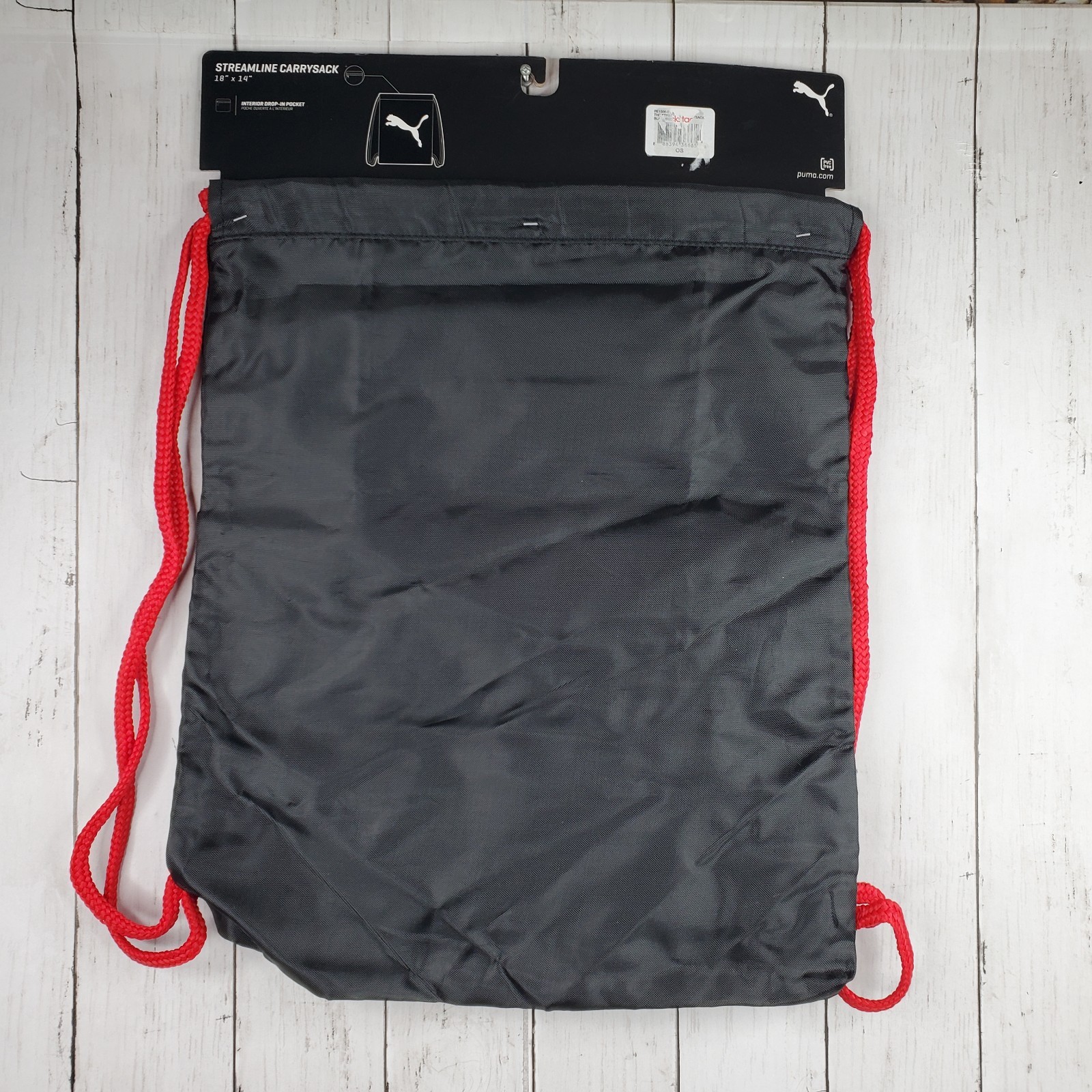 Puma Squad Carry Sack Pocket Drawstring Gym Bag Black Red 18×14 New NWT