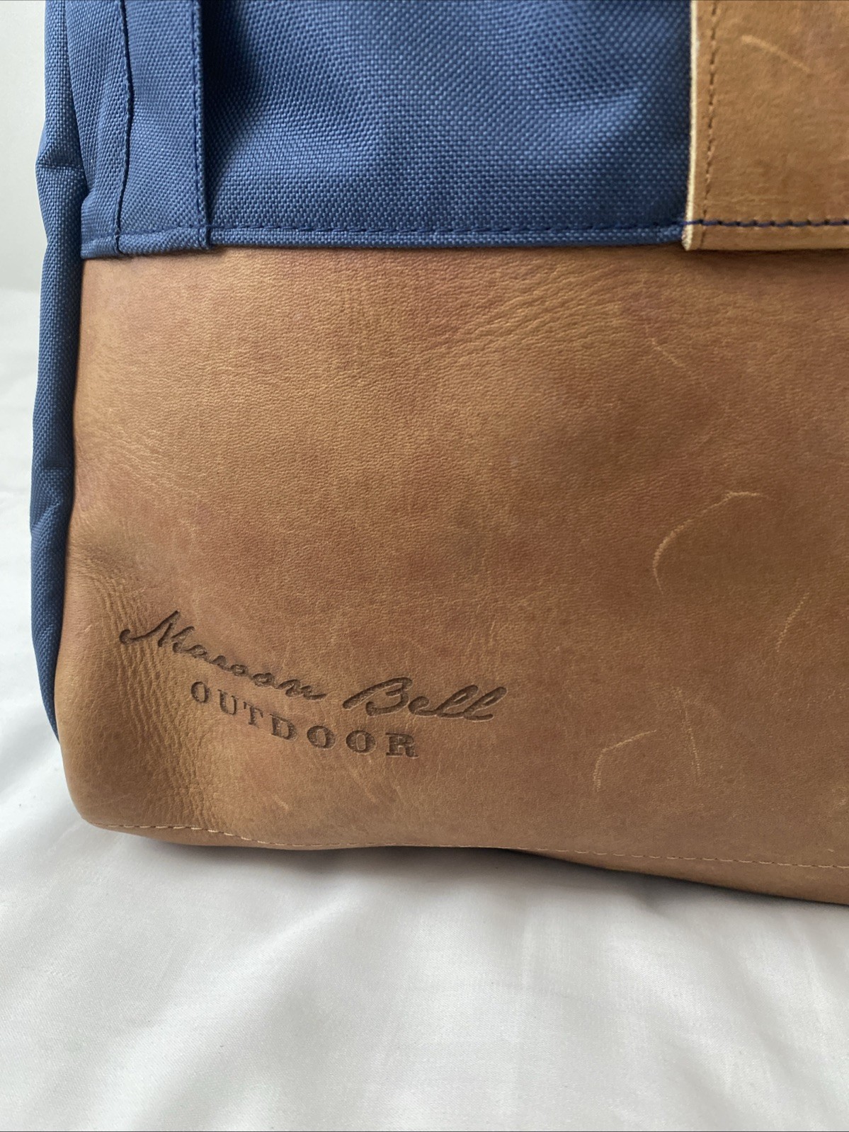 Maroon Bell Outdoor Weekender Backpack Blue With Brown Leather