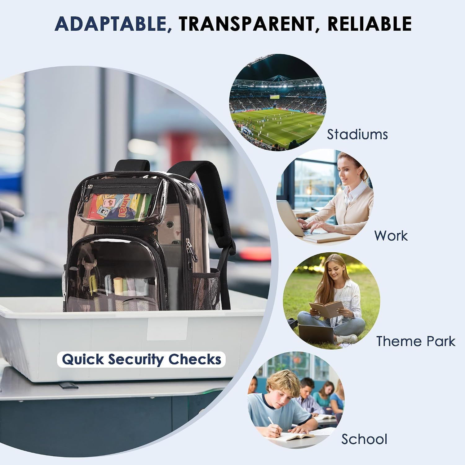 Clear Backpack for Stadium Events 0.5MM PVC Large Transparent Bookbag Clear Back