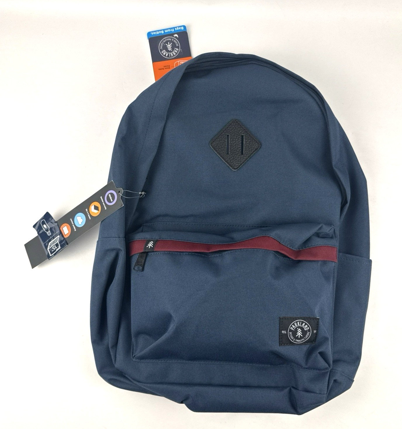 NEW Parkland Meadow Plus 30L Backpack Navy Blue Maroon 15″ Laptop Bottle Holder