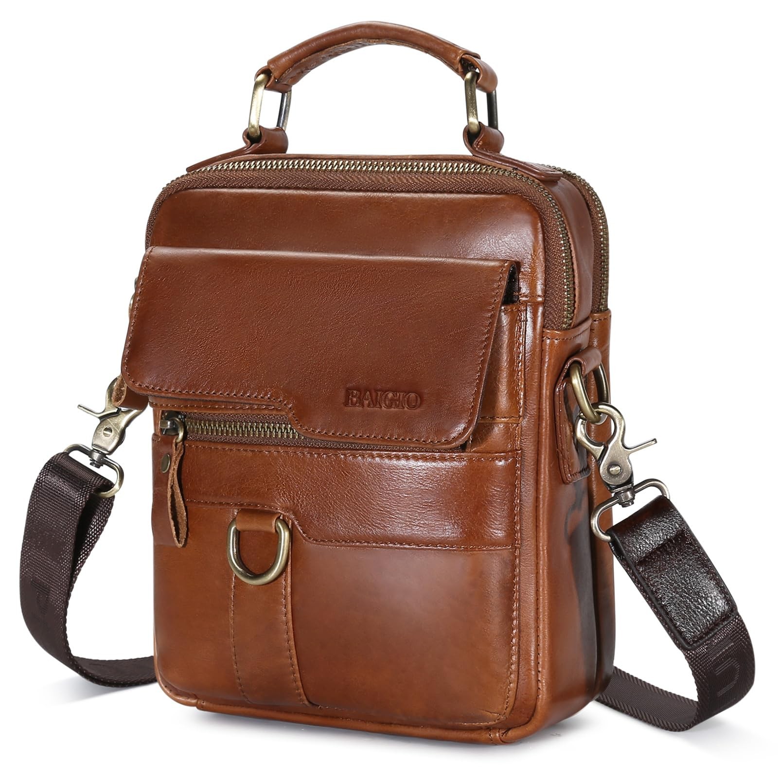Mens Genuine Leather Shoulder Bag, Small Crossbody Messenger, Briefcase, Work