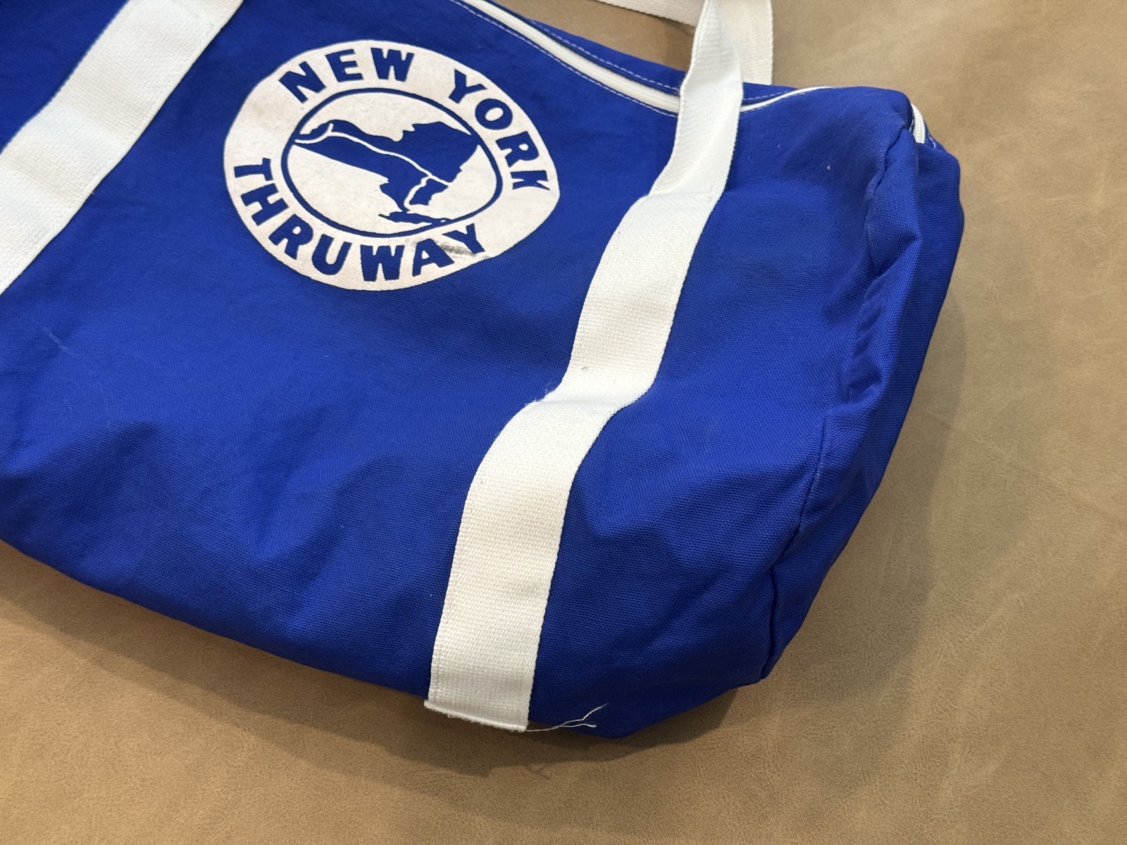 Vintage New York Thruway Duffle Bag Gym Canvas Blue White Augusta Sportswear USA