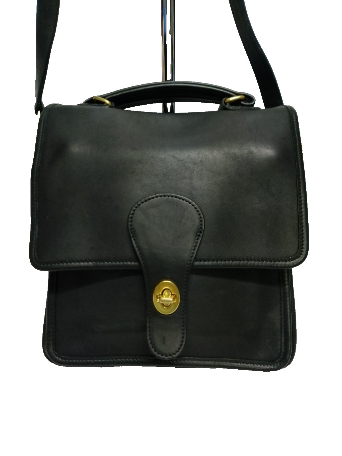 Vintage Coach Station Bag 5130 Black Leather Turnlock Crossbody Bag