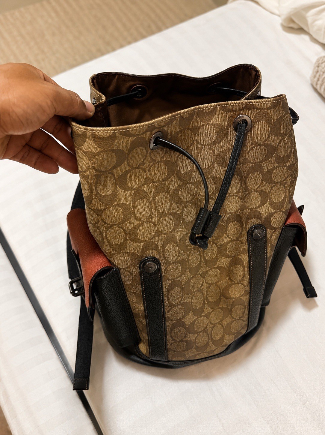 NWT Coach Hudson Backpack In Colorblock Signature Canvas Khaki Terracotta C8145