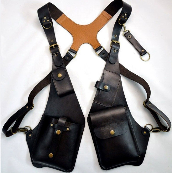 Mens Outdoor Underarm Shoulder Bag Retro PU Leather Holster Phone Pocket Wallet